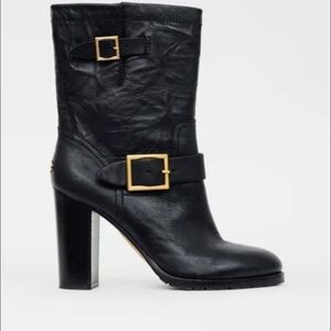 Jimmy Choo Black Leather Heeled Moto Boots